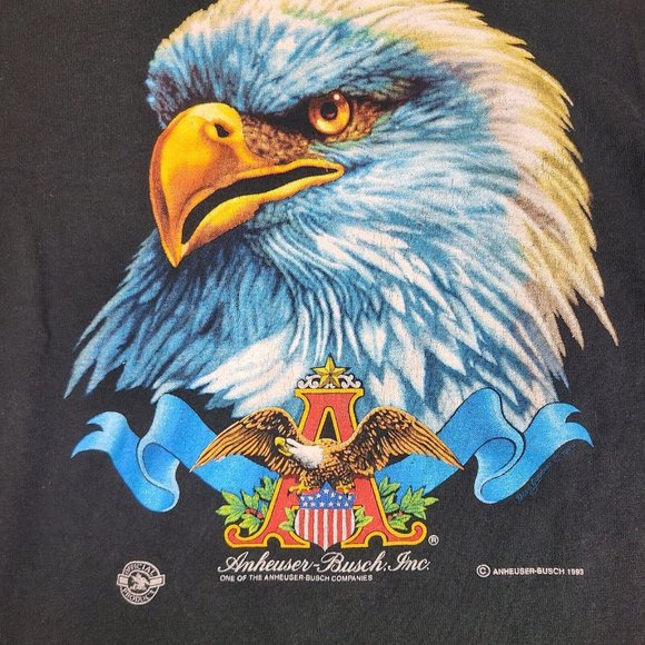 Vintage 1993 Anheuser Busch Beer T-Shirt Medium Black Eagle Single Stitch - Picture 2 of 9